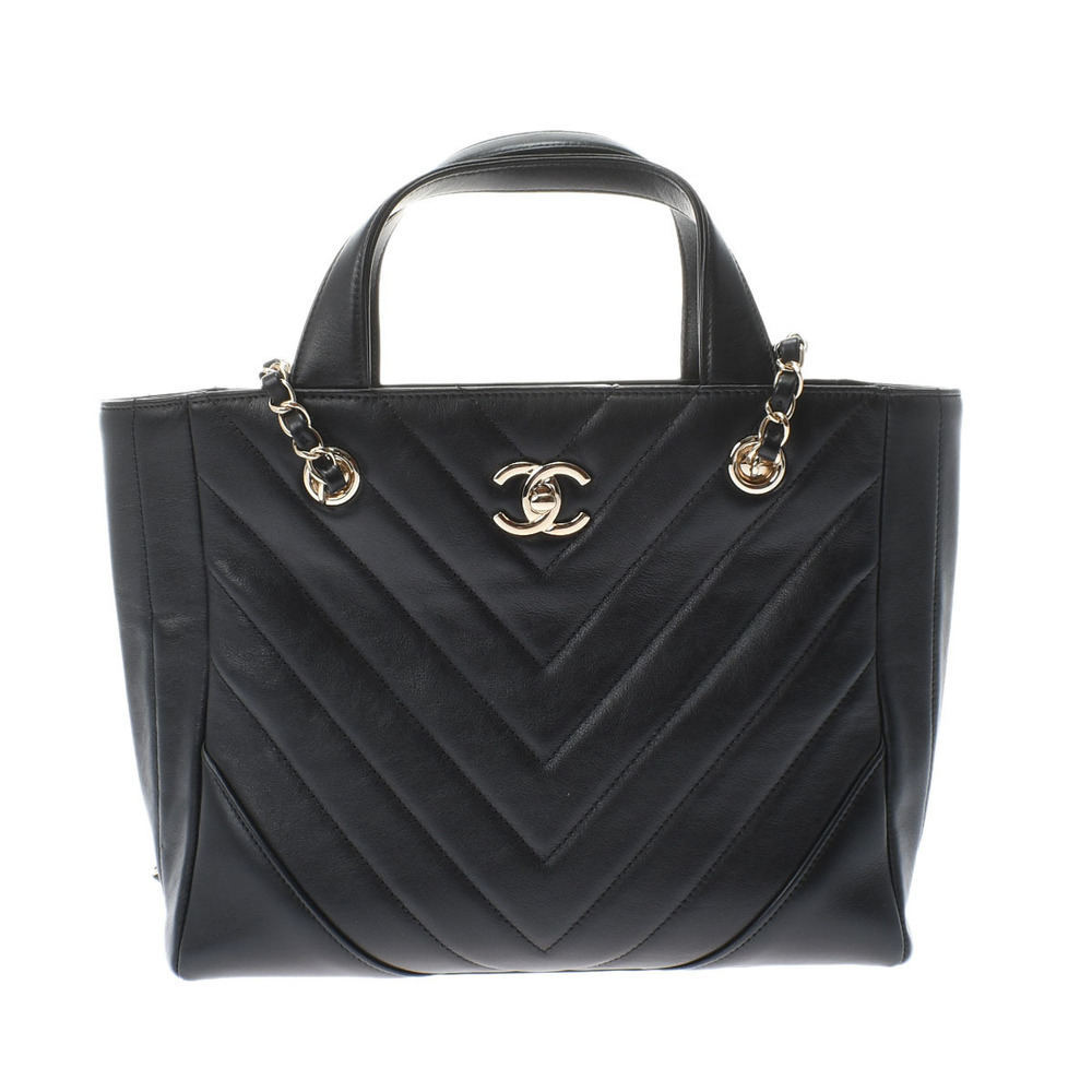 Chanel Stitch Small Shopping Bag Black/gold Hardware Calfskin Handbag